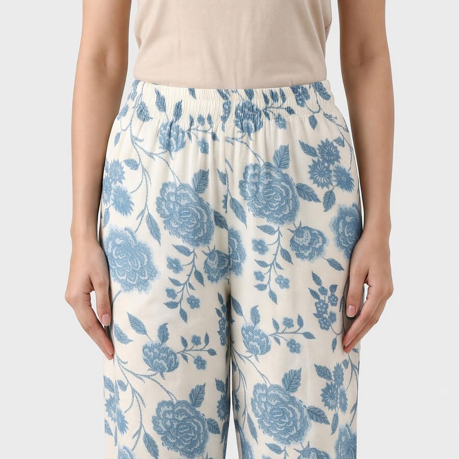 Women's Off White Regular Fit Floral Printed Palazzos, ऑफ व्हाइट, large