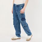 Men's Denim Blue Straight Fit Jeans, Dark Blue, small