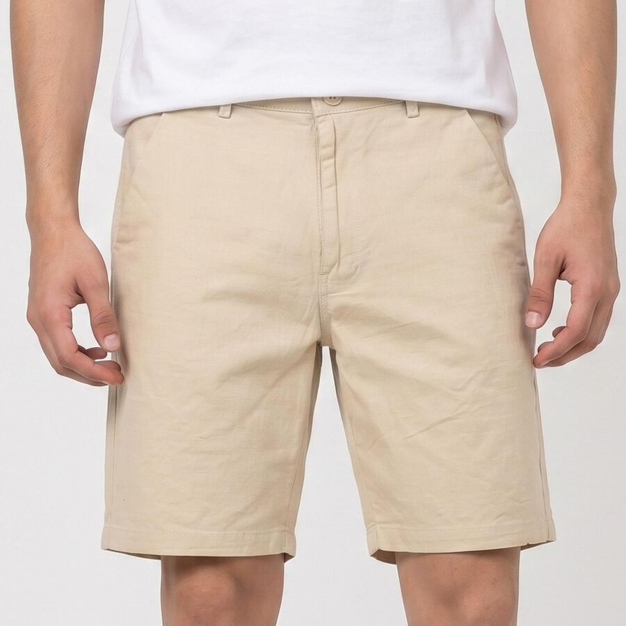 Men's Beige Regular Fit Chino Bermuda Shorts, गहरा पीला, large