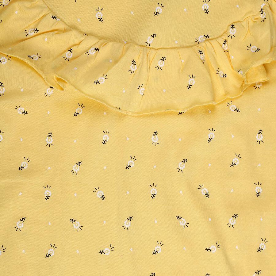 Girls' Yellow Cotton Round Neck Graphic Printed T-Shirt, Yellow, large