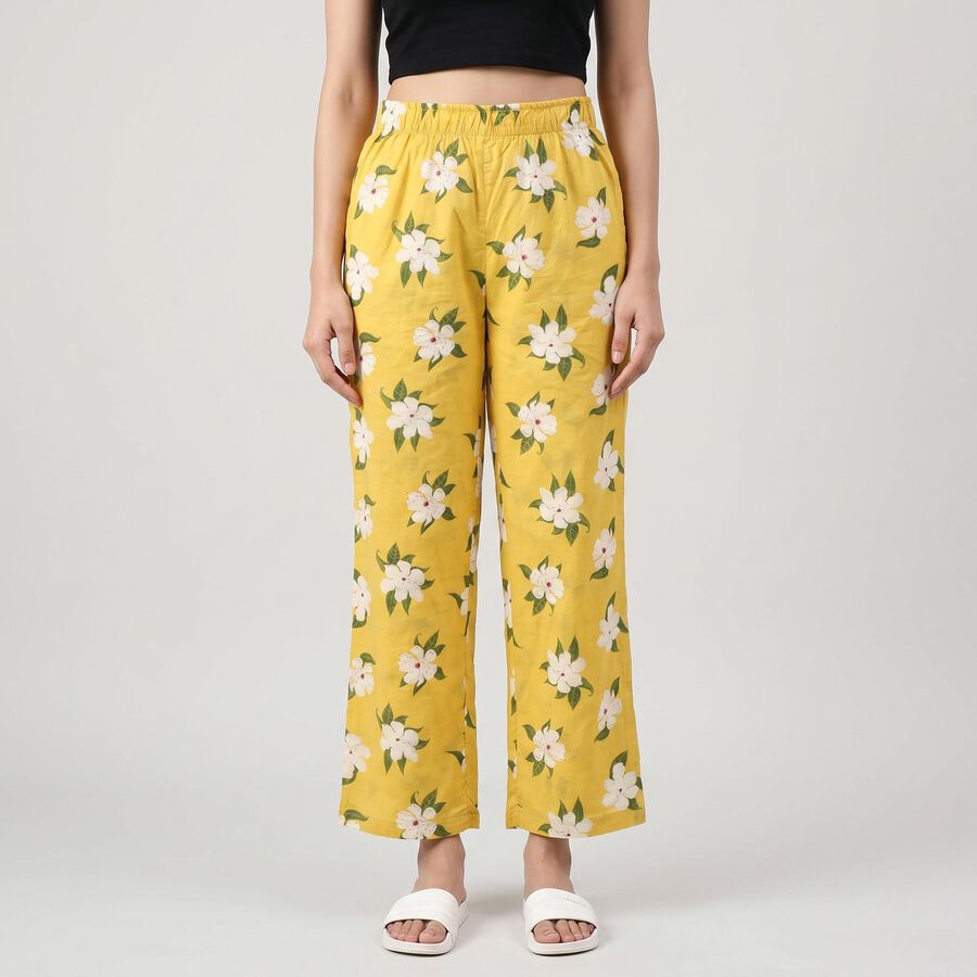 Women's Yellow Floral Palazzos, पीला, large