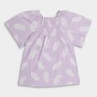 Girls' Lavender Cotton Smocked Neck Short Sleeve T-Shirt, लाइलेक, small image number null