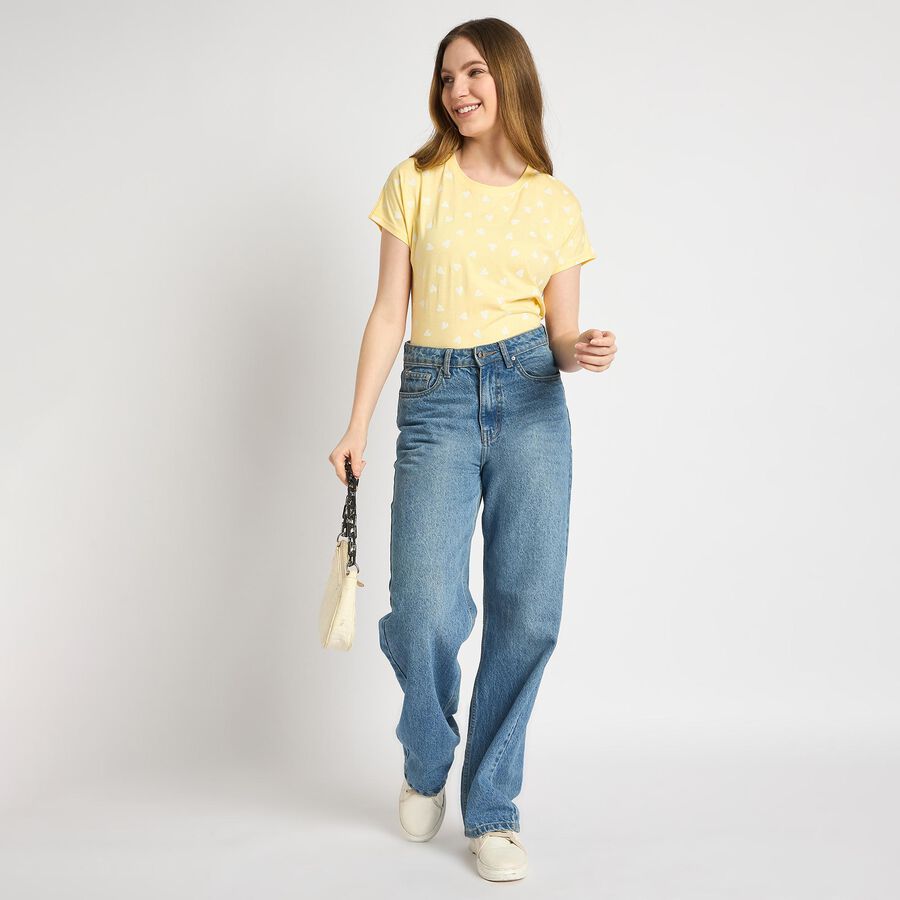 Ladies' Round Neck T-Shirt , Yellow, large