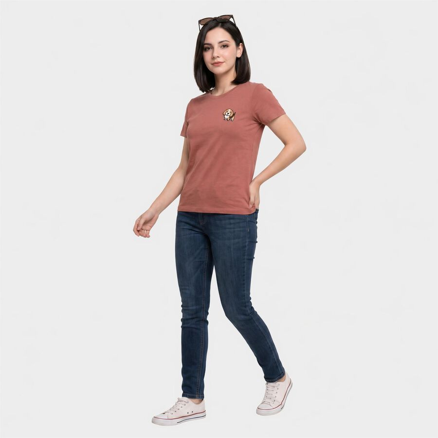 Women's Pink Round Neck Regular T-Shirt, गुलाबी, large