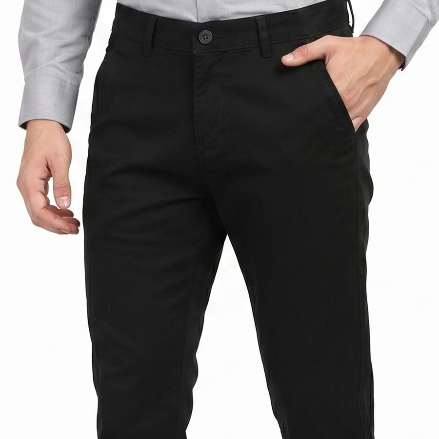 Men's Black Slim Fit Casual Trousers, Black, large