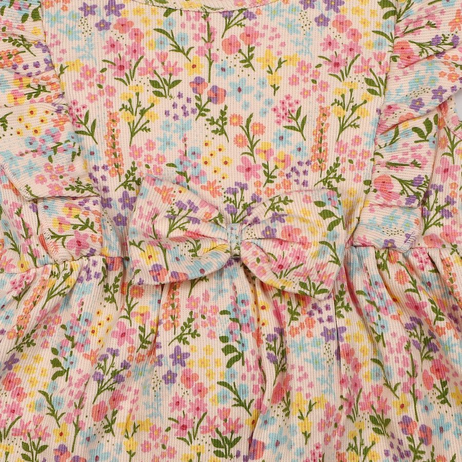 Girls' Pink Floral Printed Fit and Flare Frock, Light Pink, large