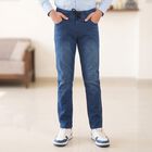Boys Blue Slim Fit Drawstring Waist Jeans, गहरा नीला, small