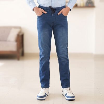 Boys Blue Slim Fit Drawstring Waist Jeans