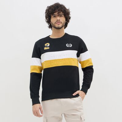 Men's Jet Black Crew Neck Casual Sweatshirt