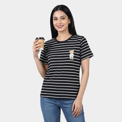 Women's Black Round Neck Regular T-Shirt