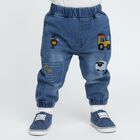Infant Muted Denim Blue Relaxed Fit Embroidered Jeans, गहरा नीला, small image number null