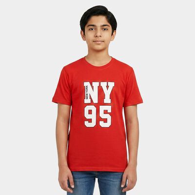 Boys Red Crew Neck Regular Boys T-Shirt