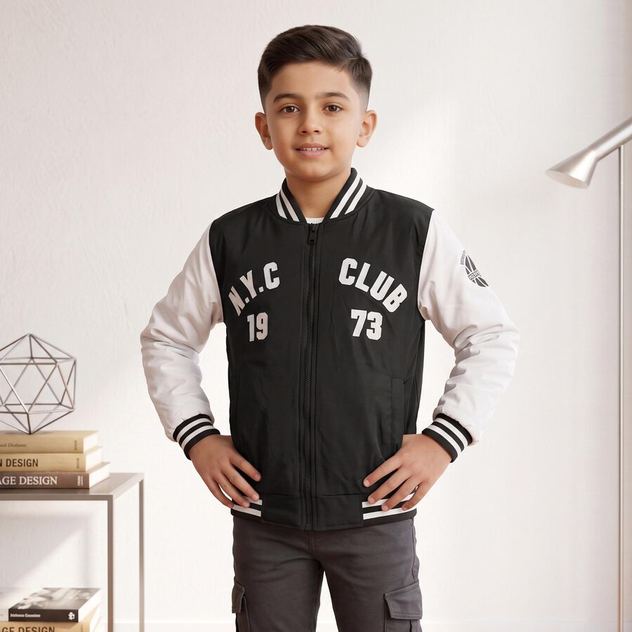 Boys Black Varsity Jacket, Black, large
