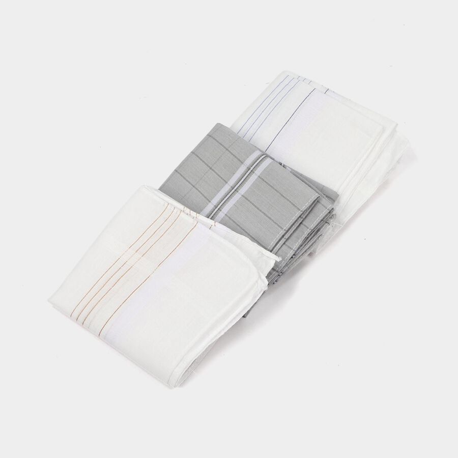 Men's Grey Checked Pack of 3 Handkerchief, गहरा ग्रे, large