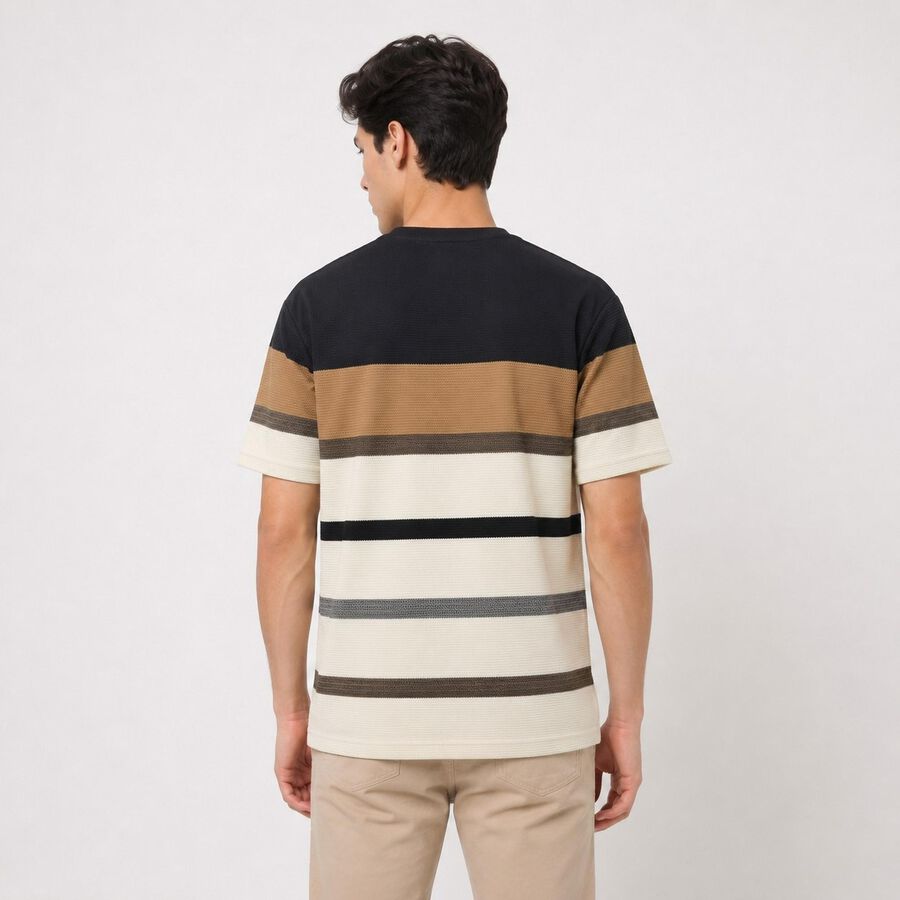 Men's Off White Round Neck Regular T-Shirt, ऑफ व्हाइट, large