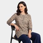 Women's Beige Cotton Round Neck Floral Printed Straight Kurti, Beige, small