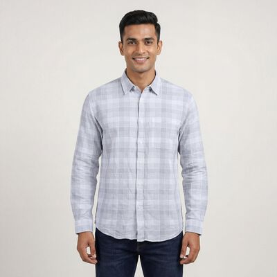 Men's Grey Cotton Classic Casual Shirt