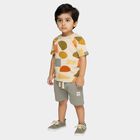 Infants' Olive Cotton Round Neck Geometric Baba Suit, Olive, small