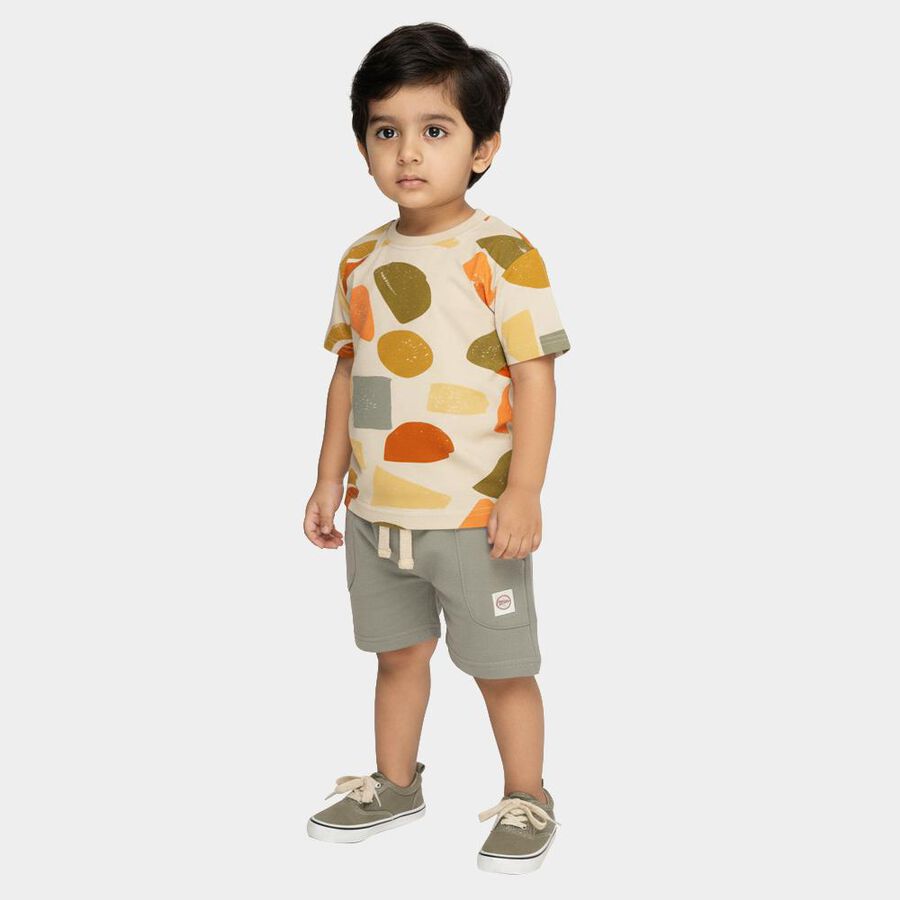 Infants' Olive Cotton Round Neck Geometric Baba Suit, Olive, large