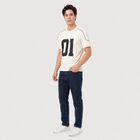 Men's White Cotton Round Neck Regular Graphic Print T-Shirt, White, small