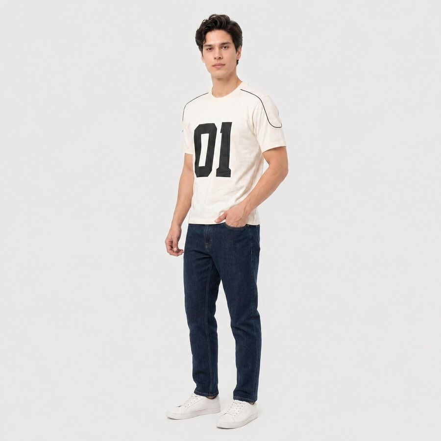Men's White Cotton Round Neck Regular Graphic Print T-Shirt, White, large