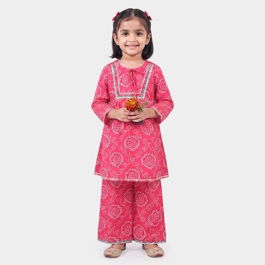 Girls Fuchsia Round Neck Fusion Set Fusion Set Upper and Bottom Set, रानी (फ्यूशिया), large