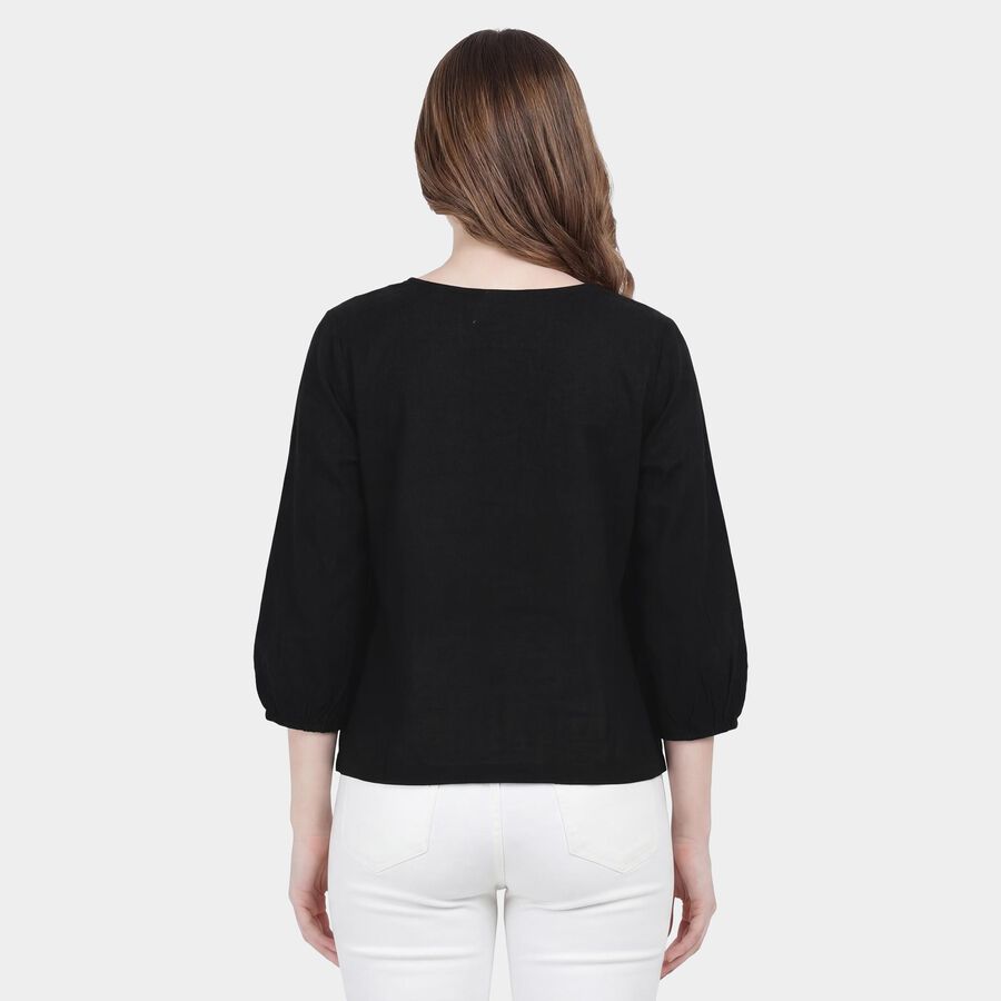 Women's Black 100% Cotton Notch Neck Printed Kurti, Black, large