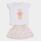 Girls' White Cotton Cap Sleeve Top and Floral Skirt Set, White, small image number null