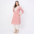 Women's Soft Rose Pink 100% Cotton Round Neck Straight Kurta, गुलाबी, small