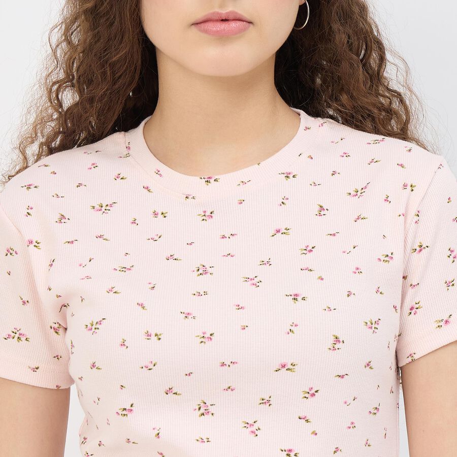 Women's Bright Candy Pink Cotton Blend Round Neck Graphic T-Shirt, गुलाबी, large