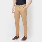 Solid Slim Fit Casual Trousers, Khaki, small image number null