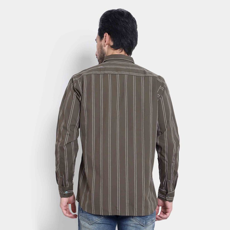 Cotton Stripes Casual Shirt, Dark Green, large image number null