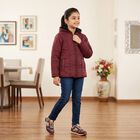 Girls' Wine Hooded Puffer Jacket, Wine, small