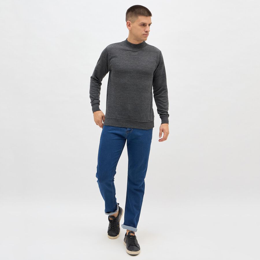 Men's Dark Charcoal High Neck Slim Fit Pullover, Charcoal, large image number null