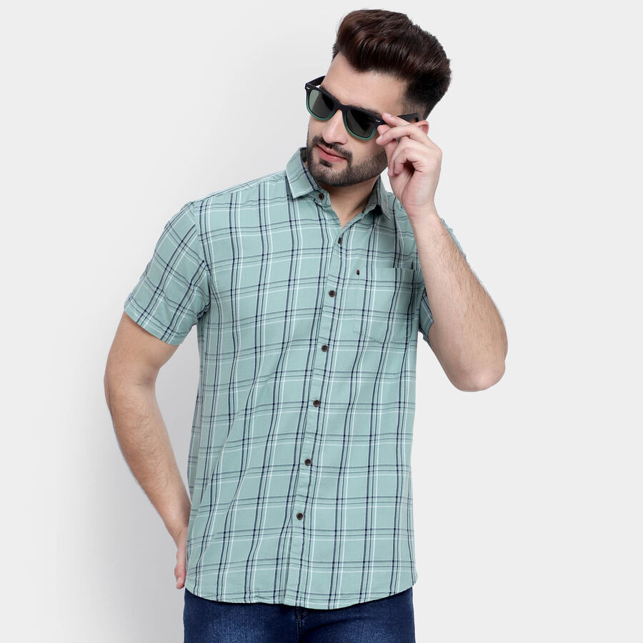 Cotton Checks Casual Shirt, Light Green, large image number null