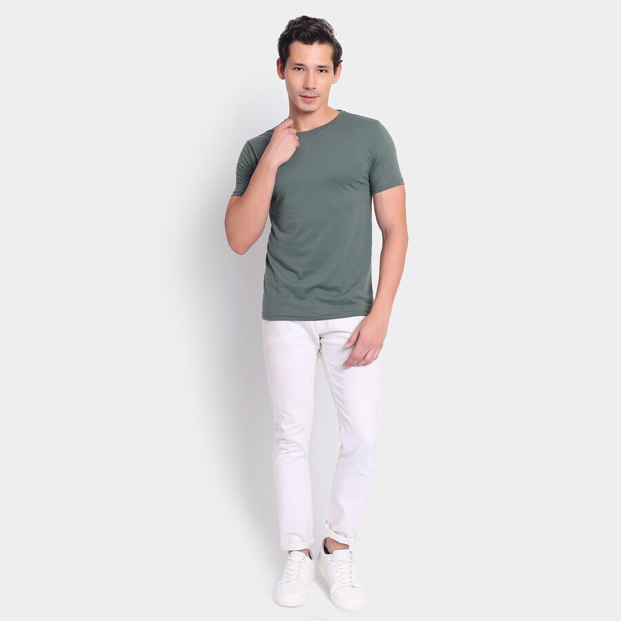 Men's Round Neck Half Sleeves T-Shirt, Dark Green, large image number null