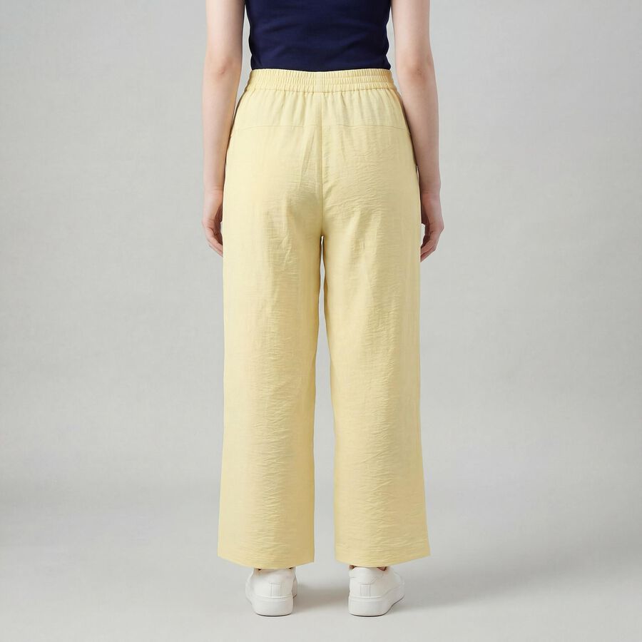 Women's Yellow Wide-Leg Elastic Waist Trousers, पीला, large