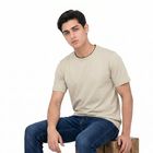 Men's Beige Cotton Round Neck Regular T-Shirt, Beige, small