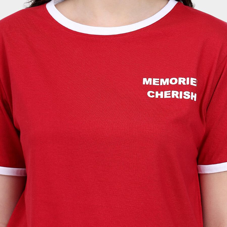 Ladies' 100% Cotton Round Neck T-Shirt , Red, large