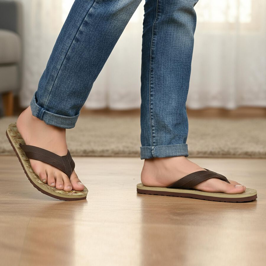 Men's Beige Flip-Flops, गहरा पीला, large