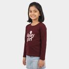 Girls Wine Round Neck Regular Top, Wine, small