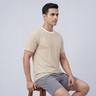 Men's Beige Round Neck Athleisure Drifit T-Shirt, Beige, small