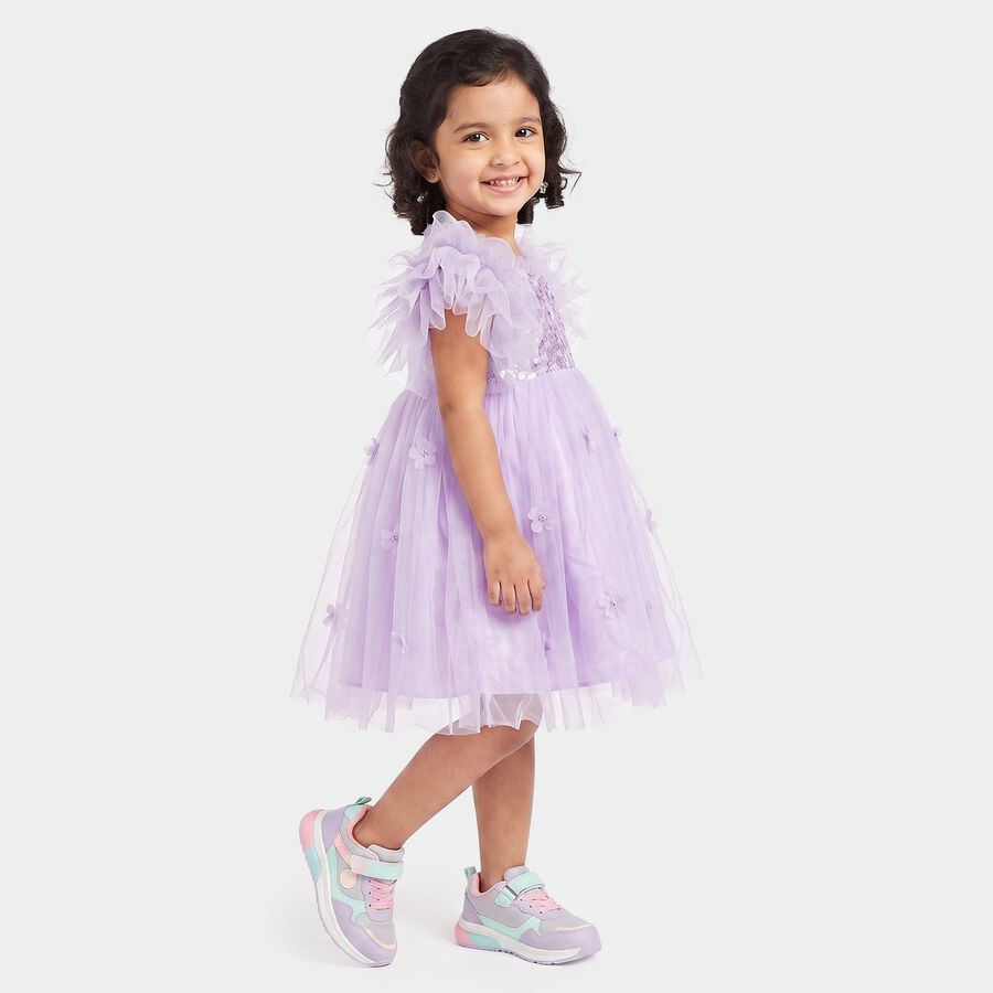 Girls' Lilac Fit and Flare Sequin Bodice Tulle Party Wear Frock, Lilac, large