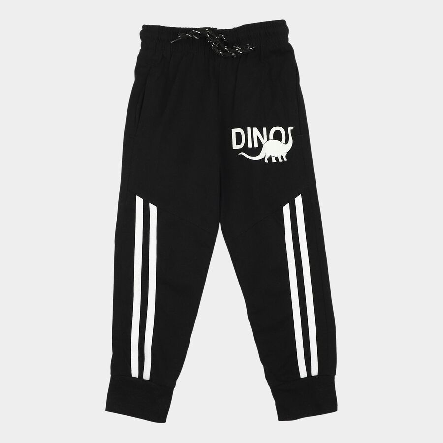 Boys Black Tapered Fit Printed Cotton Blend Pyjama, Black, large