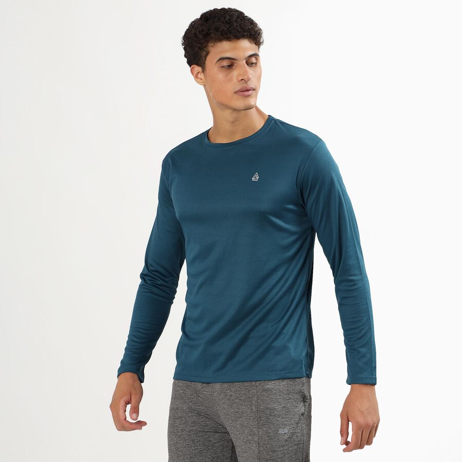 Men's Deep Midnight Navy Blue Round Neck Casual T-Shirt, Teal Blue, large image number null