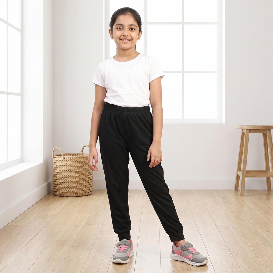 Girls' Black Long Johns Thermal, Black, large