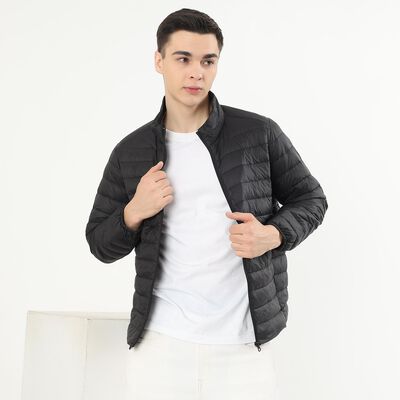 Men's Jet Black High Neck Casual Puffer Jacket
