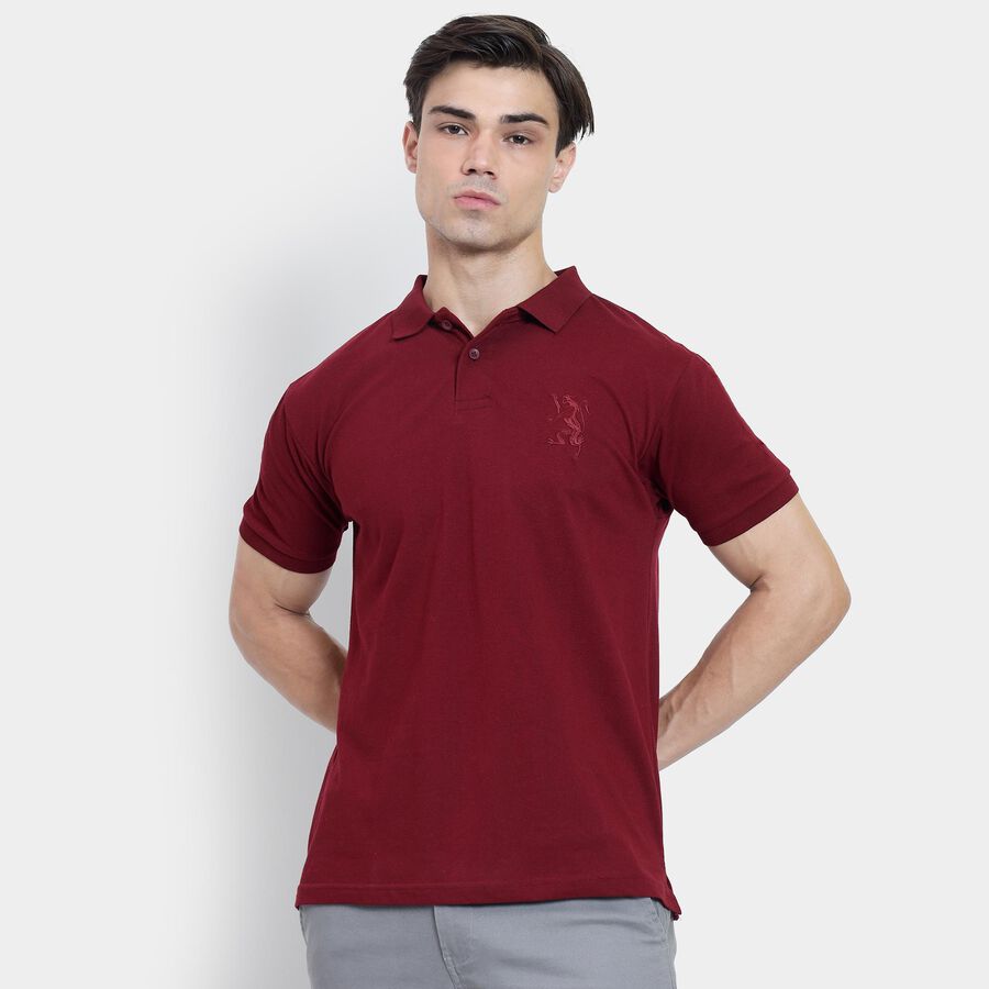 Men's Collared Half Sleeves T-Shirt , वाइन, large image number null
