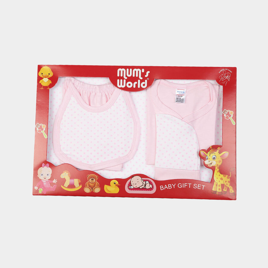 Infants Cotton Printed Baby Gift Set, Pink, large image number null