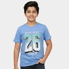 Boys' Navy Blue Round Neck Graphic Printed Casual T-Shirt, Mid Blue, small